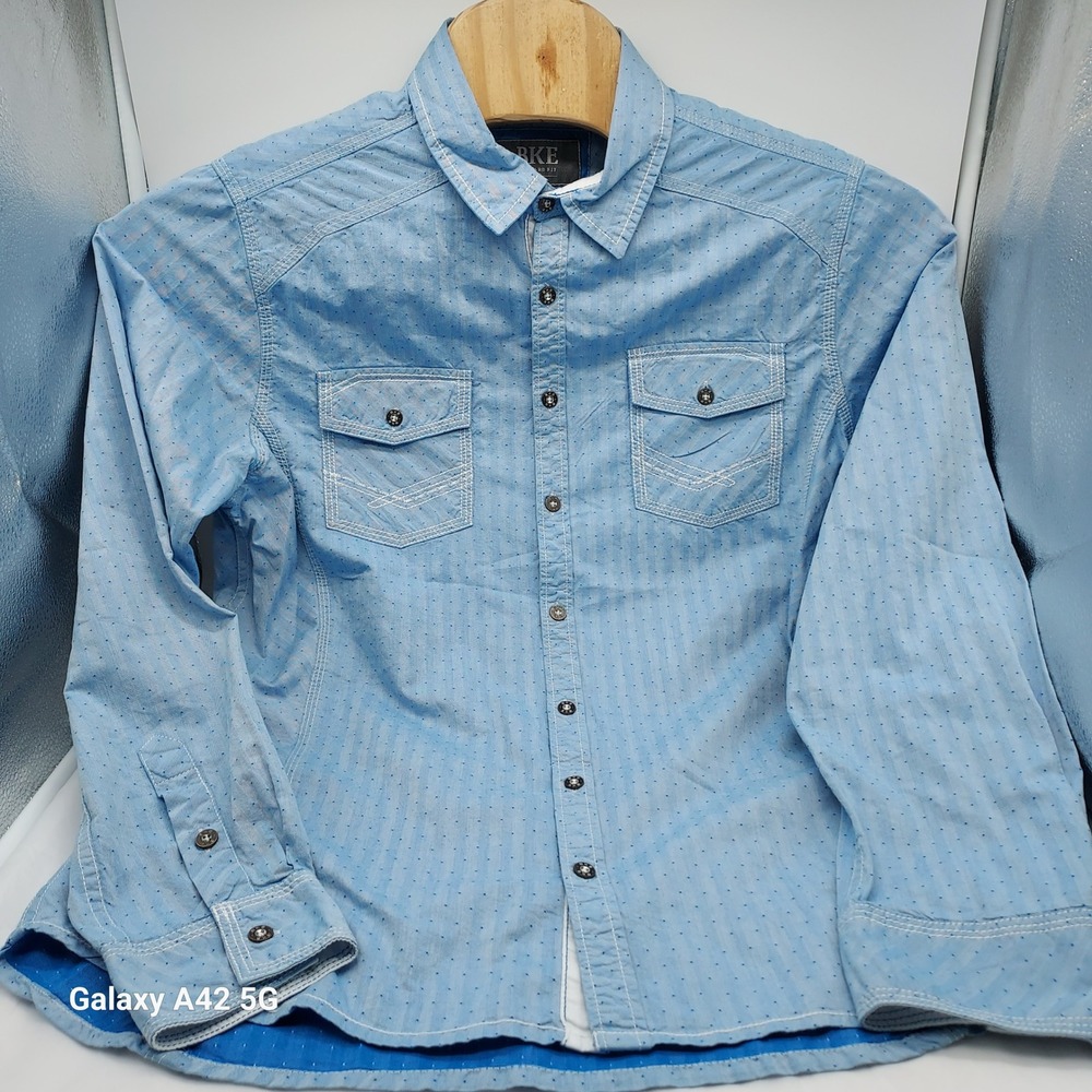 BKE Mens Standard Fit Blue Button Down Shirt Long Sleeve Cotton B2514 Large - Picture 5 of 6